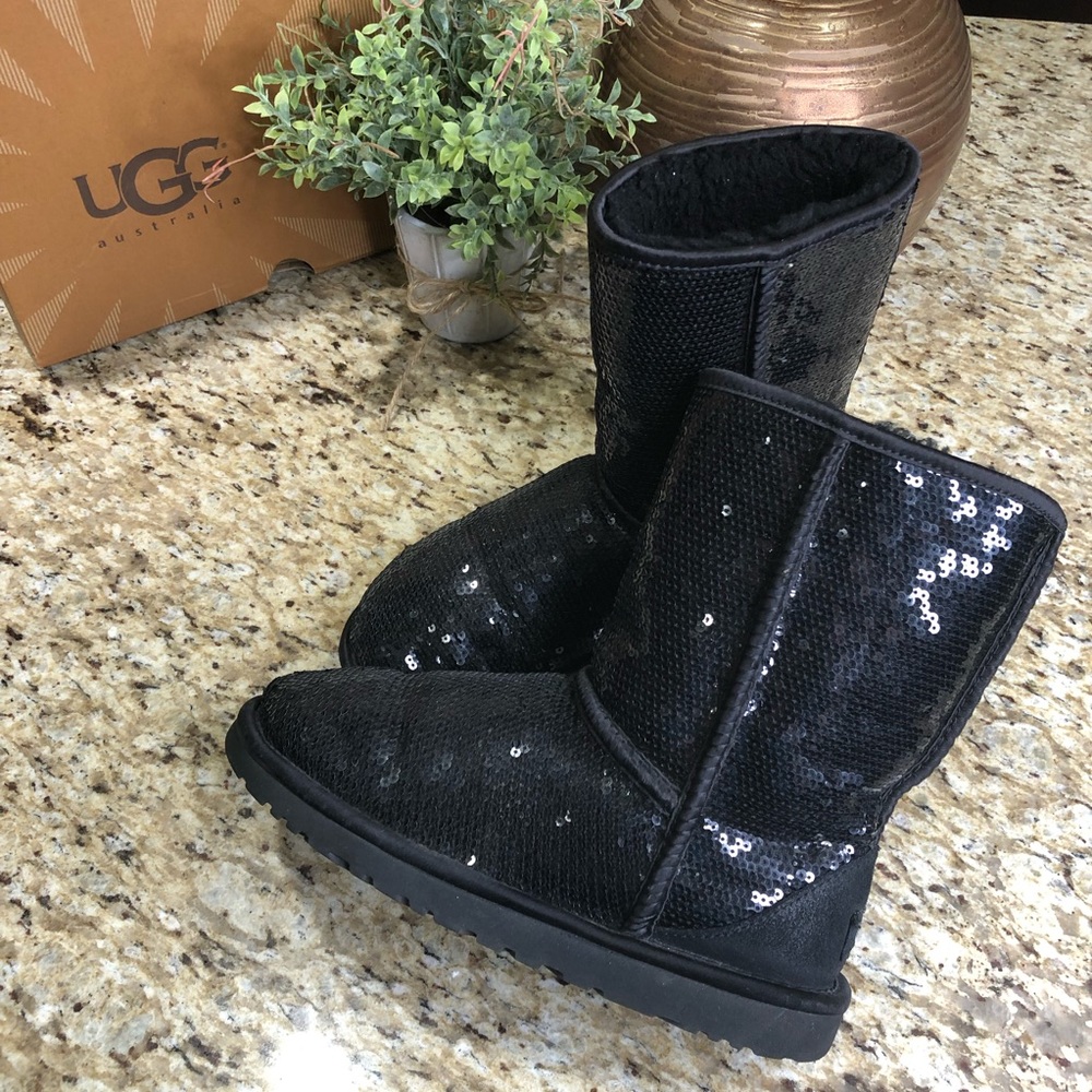 UGG Classic Black Sequin Short Boots 6